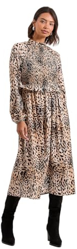 Dorothy Perkins Pink Animal Shirred Bodice Frill Detail Midi Dress, 12, Animal