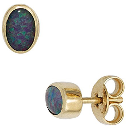 Jobo Damen-Ohrstecker aus 14 Karat 585 Gold mit Opal-Tripletten Oval