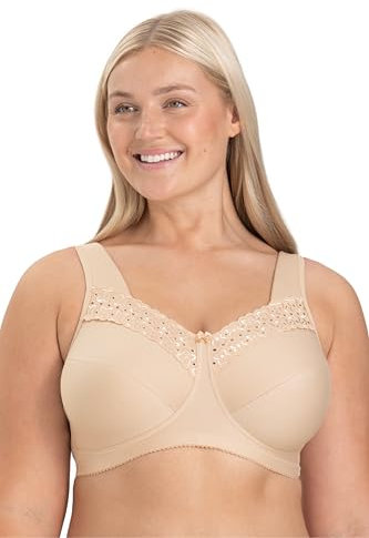 Miss Mary of Sweden - Broderie Anglaise, Non Wired Bras for Women, Everyday Bras, Comfortable Cotton, Supportive Full Coverage 40G Beige
