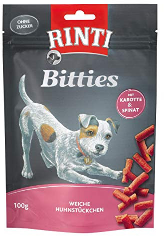 RINTI Bitties Huhn mit Karotte & Spinat | Hunde Snack | 12x100g | Trainingsleckerli | ohne Zucker