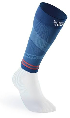 Thuasne - Manchons de Compression Running Trail UP ACTIV - Maintien du Mollet - Protection et Proprioception - Fabriqués en France - Normal, moins d'1,75 m(Bleu glacier/Perle/Corail)