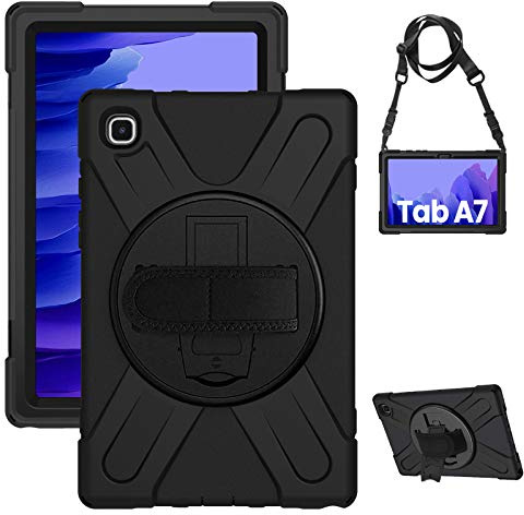 Gerutek Hülle für Samsung Galaxy Tab A7 10,4 Zoll 2022/2020, Stoßfeste Robust Panzerhülle mit Drehbar Stände, Handschlaufe, Schultergurt Schutzhülle für SM-T500/SM-T503/SM-T505/SM-T507, Schwarz