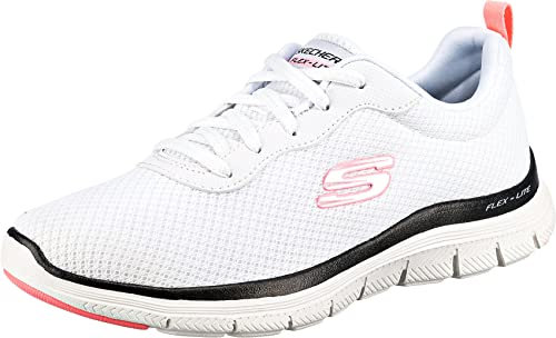 Skechers Damen Flex Appeal 4.0 Brilliant View Sneaker, White Mesh Black Pink Trim, 39.5 EU
