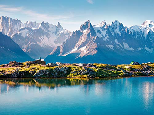 Papier Peint Photo INTISSÉ-MONTAGNES-400x260 cm-(4339AE)-Nature Lac Paysage Alpes Coucher de Soleil Arbres Forêt Colle Inclus Mural Décor Motif Poster Géant Stickers Muraux Optique Moderne Fond Effet