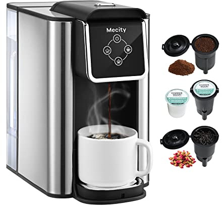 Mecity Coffee Maker 3 in 1 Single Serve Coffee Machine, Compatible with K cup Capsules, Instant Coffee Pot, Tea maker, 6,8,10 Oz Cup, Removable 50 Oz Water Reservoir, 120V 1150W