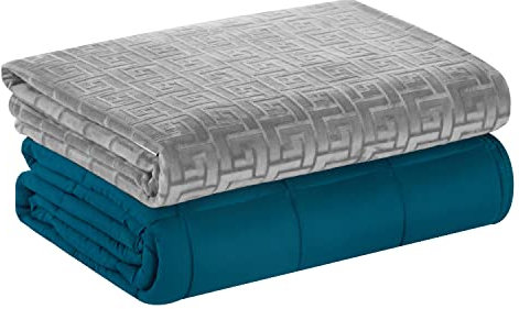 Gewichtsdecke mit Cover, Glasperlen füllung, Therapiedecke für Erwachsene, schwere Decke (Blaugrün, 150 x 200 cm, 6,8 kg)