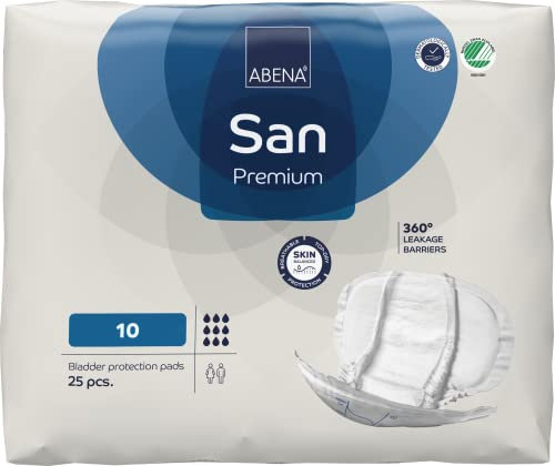 ABENA SAN 10 Premium Inkontinenzeinlagen 25 Stück für Damen und Herren, 2800 ml Saugfähigkeit, schnell einziehende Inkontinenzprodukte, diskrete und anatomische Inkontinenzeinlagen für Männer/Frauen