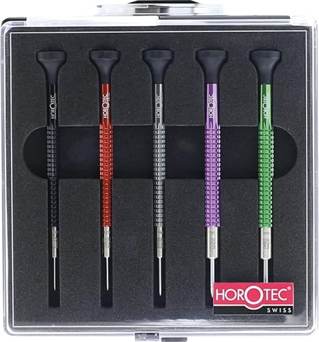 KD89 Swiss Made Black Aluminum Screwdriver Set of 5 (1.00, 1.20, 1.40, 1.60, 2.00 mm) with Flat Heads and Ball Bearings for Watchmaking, Precision Instrument Repair, Electronics Repair