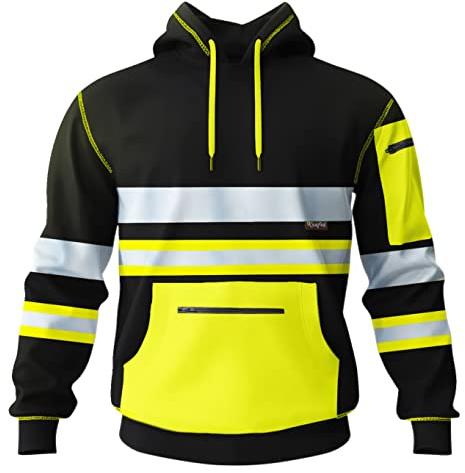 shelikes Mens Hi Vis Hoodies 2 Tone Sweatshirt Workwer Tops Pull Over Security Hoody Top