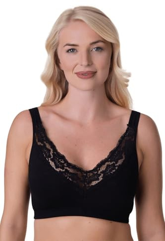 Camille 2 Pack Soft Cotton Wireless Bras for Women – Non-Wired Full Coverage Womens Bra with Lace Detailing & Elastane Trim for Comfortable Support Black 16-18