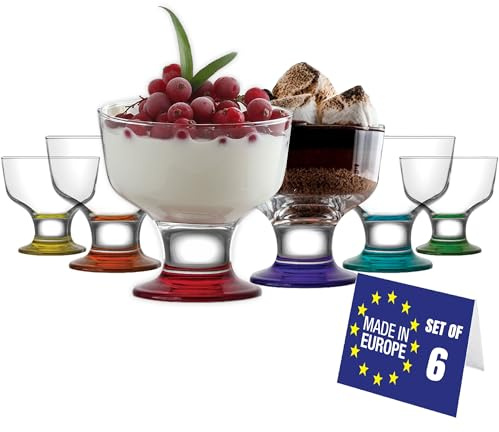 LAV Copa de Helado de Vidrio, Copa Postre de Colores, 6PZs, 285ml, 100% SIN PLOMO, Cuencos De Helado, Vasos Postre, Tazas Helado, Plato de Postre, Copas Helado Cristal, Cuencos de Postre