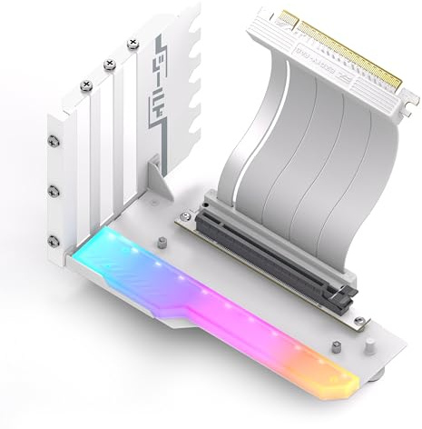 EZDIY-FAB Vertikale GPU-Halterung mit High-Speed PCIE 4.0 Riser-Kabel,ARGB-Modul,115mm/4.52in Flexible Verlängerung, 90-Grad-Stecker,nur Kompatibel zu Voll-geöffneten PCIe-Steckplätzen-Weiß-YIHPI344-3