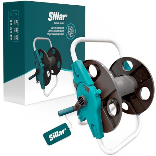 Sillar Dévidoir à Tuyau avec Poignée Tournante | Enrouleur pour Tuyau d'Arrosage jusqu'à 45 Mètres (1/2) pour Jardin & Balcon, Construction Compacte