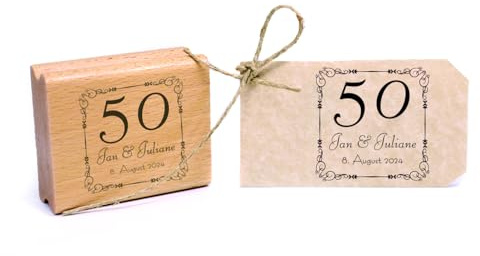 Dekolando Motivstämpel bröllopsdag jubileum nummer med namn datum vintage stämpel 48 x 48 mm (50 år)