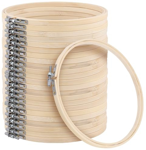KEILEOHO 24 stycken broderiramar 13 cm, trä bambucirkel, korsstygnsram rund för gör-det-själv