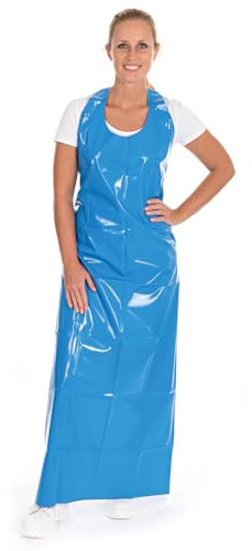 FRANZ MENSCH 5 Stück Hygostar Latzschürzen 150my | TPU, blau, B: 90cm, L: 130cm, 150my, Einweg-Latzschürze, Einmal-Schutzschürze, Fleischerschürze, Spülschürze, wasserdicht