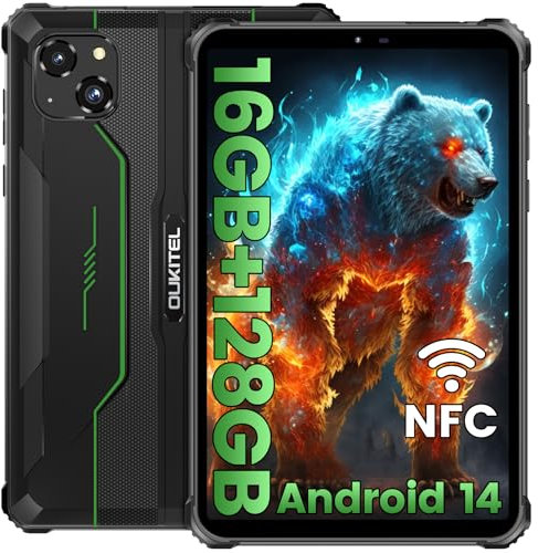 OUKITEL RT3 Pro Tablet Rugerizada 8 Pulgadas, 16GB (4+12)+128 GB/TF 1TB Tablets PC, Octa-Core Rugged Tablet Android 14, Batería 5150mAh Tableta, 16MP/4G Dual SIM/NFC/GPS/OTG/Face ID - Verde