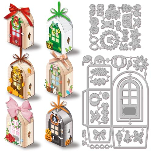 GLOBLELAND Stampi 3D per la scatola delle porte di festa per San Valentino, per fai da te, scrapbooking, metallo, confezione regalo, fustelle per fai da te, goffratura, album fotografici, decorazioni