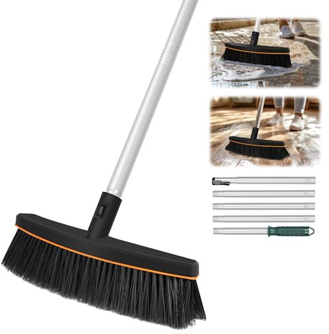 ORIENTOOLS Heavy Duty Push Broom with 65 Long Handle - Floor Scrub Brush for Indoor and Outdoor Use in Patio, Garage, Driveway, Deck - 15 Wide