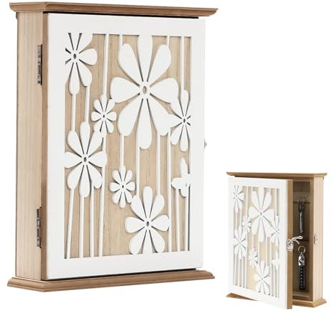 GAESHOW Cassetta Portachiavi in Legno, Porta Chiavi da Muro per Casa con 6 Ganci, 26 x 20 x 6 cm Armadio per Chiavi da Parete, Decorazione per Ingresso, Corridoio, Ufficio
