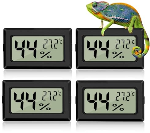 4PCS Reptile Thermometer and Humidity Gauge,Digital Hygrometer Adhesive Reptile Terrarium Hydrometer,Bearded Dragon Tank Accessories,Pet Humidity Meter Supplies for Snake,Lizard,Tortoise,Green House