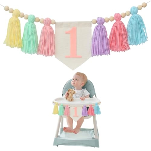 GlamRays Boho 1st Birthday Highchair Banner Party Decoration for Girls and Boys Baby Shower Wall Hanging Decoration for Children's Room (Colourful)