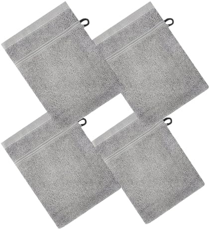 Ziennhu Lot de 4 gants de toilette pour le corps | Gants de toilette avec boucle | Gants de bain en coton pour bébé, enfant, adulte, peau, mains, visage