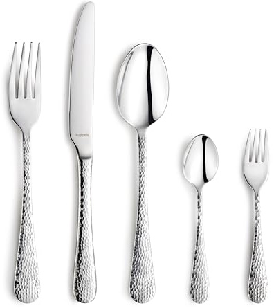 Kuppels CRYSTAL Juego de cubiertos para 6 personas, 30 piezas, acero inoxidable, apto para lavavajillas, 6 cuchillos de menú, tenedores, cucharas de café, tenedores de postre