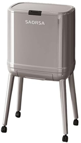 YWJLQH Pattumiera da Bagno con Coperchio a Pressione Cestino Rifiuti Doppio Strato con Ruote Rotanti Bidone Spazzatura con Cassetto Integrato E Grande Capaci, Grigio