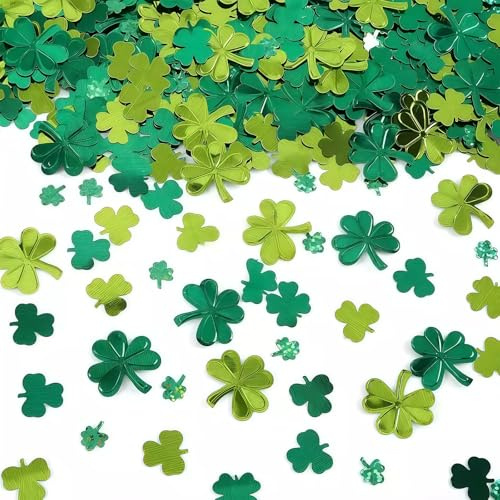 600PCS St. Patrick's Day Shamrock Confetti Green and Yellow Clover PVC Table Scatter Decorations for St. Patrick's Day Party Favors Irish Party Supplies