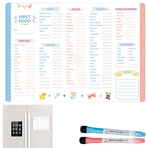 Tableau Sevrage Bébé - Suivi Première Nourriture, Aimant Réfrigérateur PET Effaçable | Planificateur Alimentaire Quotidien & Liste Contrôle Diversification pour 6+ Mois
