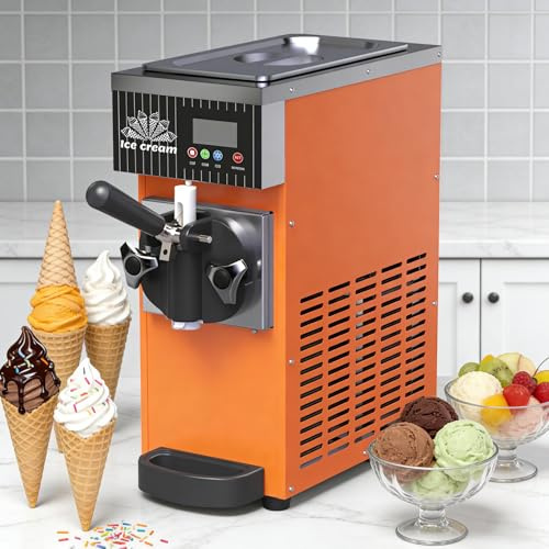 ZHLINGQ 450W Máquina de Helados Soft Heladera, Maquina Helados Soft Comercial Maquina Helados, 4-5L/H, 1 Sabores, para Cafeterías,Buffets,Tiendas de Bebidas,Restaurantes Orange