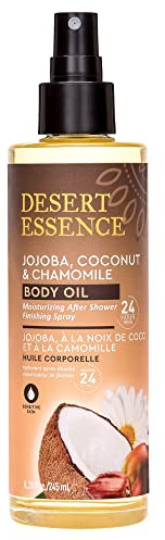 Desert Essence Jojoba, Coconut & Chamomile Body Oil Spray, 24-Hour Moisture After Shower Finishing Oil for Sensitive Skin, Fast-Absorbing Hydration, 8.28 fl oz