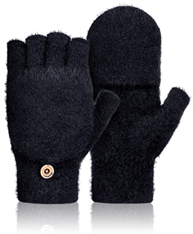 Gants Convertible sans Doigts Gants sans Doigts d'Hiver Demi-Doigts Gants, Doigts Mitaines Gants d'Hiver Convertibles pour Cyclisme Randonnée Escalade Travail Loisir Cadeau(Noir)
