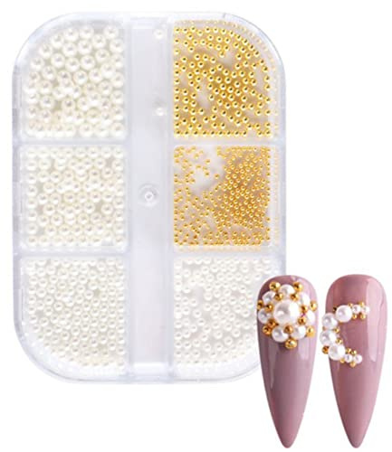 Grendly 1 caja de perlas decoraciones de uñas redondo uñas piezas perlas bolas joyería Nail Art Accesorios Color: ZZ01