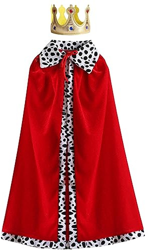 Weahre King Robe Costume Set Queen Robe King Crown Cape Royal Cloak for Halloween Carnival Cosplay Party Dress Up Stage Performance(Red, 80cm)