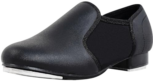 flexdans Schwarze Steppschuhe aus PU-Leder mit Rutschfester Spitze für stepptanzschuhe für Damen Herren F001 Black 33