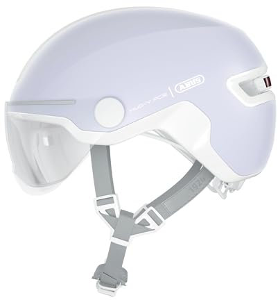 ABUS Stadthelm HUD-Y ACE - stylischer Fahrradhelm mit Visier und magnetischem, aufladbarem LED-Rücklicht - für Damen und Herren - Pure Lavender, Größe S