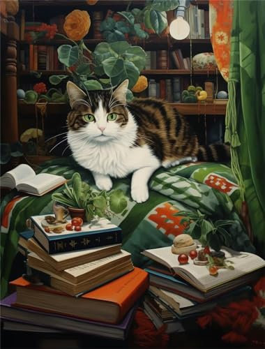 Diamond Painting Groß XXL Katze 100x132cm, 5D Buch Diamond Painting Erwachsene Groß,DIY Diamant Painting Bilder Groß Kreuzstich Kunst Malerei Bastelset für Zimmer Deko Wohnzimmer,Geschenke für Frauen