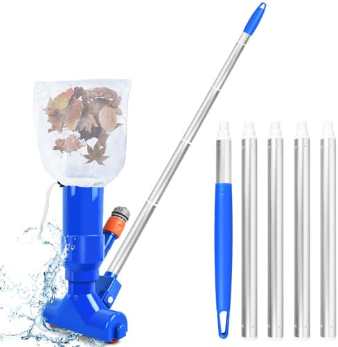 Aspirapolvere per Piscina, Kit di Pulizia per Piscine con 5 Sezioni e 1 Sacchi a Rete, Aspirapolvere Piscina Pulizia Portatile, Aspirapolvere Pulizia per Piscina, Laghetto, Acquari, Fontana (Blu)