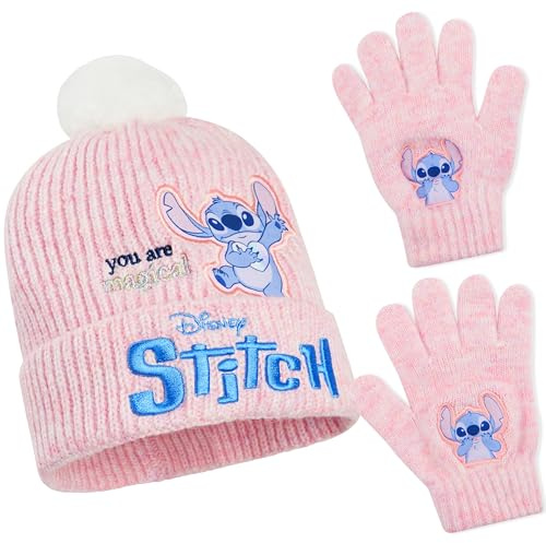 Disney Stitch Accessori Invernali Bambina Adolescenti, 2 Pz Set Guanti e Cappello per Scuola Viaggiare - Regalo Bambino (6-14 anni, Nera Jack)