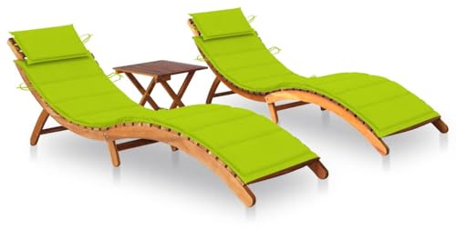 vidaXL Tumbonas 2 Unidades con Mesa y Cojines Madera Maciza de Acacia