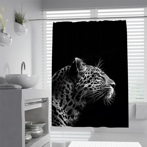 MOKOSAISE Lindo telón de Ducha de Leopardo con Estampado Animal Juego de Cortinas de Ducha de Tela con patrón de Animales Salvajes para niños Accesorios Impermeables de baño Negros 180x180
