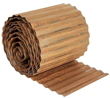Corten Lawn Edging Border Corrugated Roll, Pre-Rusted Galvanised Steel Garden Border Edging, Easy to install Flexible Grass Landscaping Pathway Edge,16cm (6 inch) High 5 Metre (17 ft) Long