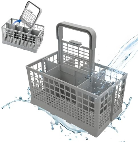 Dishwasher Cutlery Basket with Removable Handle, Universal Replacement Accessory Compatible with Bosch Siemens Neff Whirlpool Hotpoint Indesit Ariston, 24 x 13.9 x 12.4cm