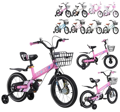 XUANYU 14 Pouces Vélo Enfant avec Panier, Roues Stabilisatrices et Garde-chaîne, Vélo pour Garçons et Filles de 3 à 5 Ans (Rose)