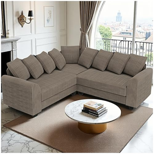 Wyibwy Divano moderno, divano componibile a 4 posti, sofa modulare a L, dotato di cuscini regolabili, 202x202x74 cm, divano angolare, divano ad angolo,tessuto di velluto a coste (Marrone)