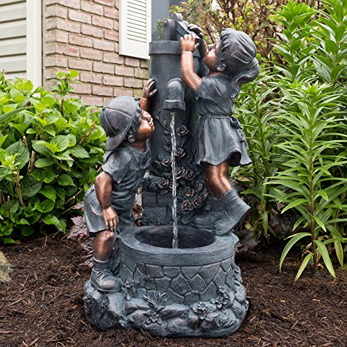 Go Yard Boy and Girl Water Outdoor Fountain