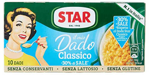 Star il Mio Dado Classico -30% di sale, più estratto di carne, ricco di sapore, 10 dadi, 100gr, senza conservanti, senza lattosio e senza glutine.