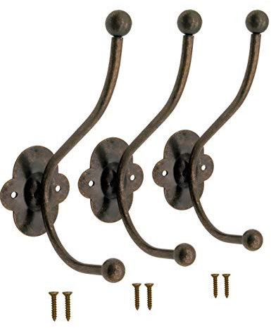 Fuxxer Klassische Garderoben-Haken, Wand-Haken, Antik Design, 3er Set, bronze